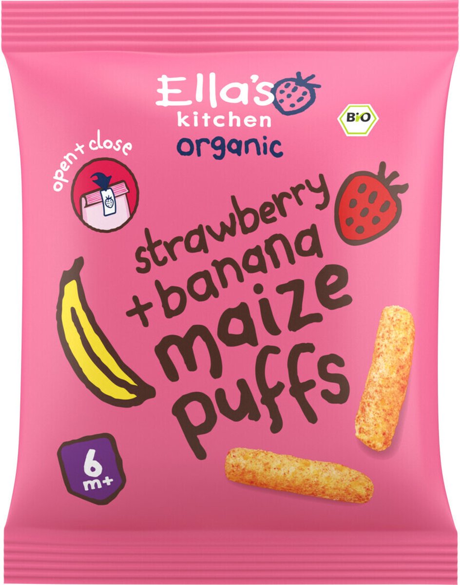 Goedkoopste Ella's kitchen Gepoft Smikkelstengels 6 m Aardbei Banaan 20 gr - 4x 20 gr - Voordeelverpakking