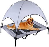 Honden Ligbed Met Zonnedak - Hondenbed Stretcher met UV Canopy - Hondenstretcher met zonnetent - Grijs - XL: L122 x W92 x H108 cm - Elevated Dog Cot tent with Canopy Shade