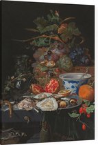 Stilleven met vruchten, oesters en een porseleinen kom, Abraham Mignon - Foto op Canvas - 30 x 40 cm