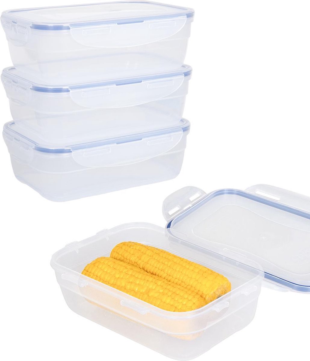 Lock&Lock Vershoudbakjes set met deksel - Meal prep bakjes - Diepvriesbakjes - Diepvriesdozen - Bewaarbakjes - Magnetron bakjes - Lunchbox - Stapelbaar - Luchtdicht - BPA vrij - PFAS vrij - Transparant - 1.2 liter - Set 4 stuks - LocknLock