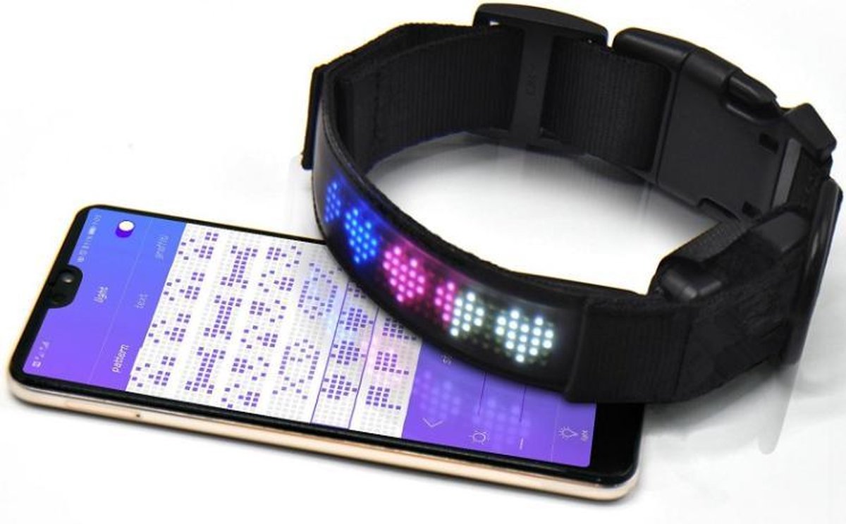 Hondenhalsband Smart LED Display - USB Oplaadbaar - LED kleuren verlichting - MAAT L - Verbind met t