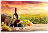 Tuinposter – Wijnvat met Wijn en Druiven - 120x80cm Foto op Tuinposter  (wanddecoratie voor buiten en binnen)