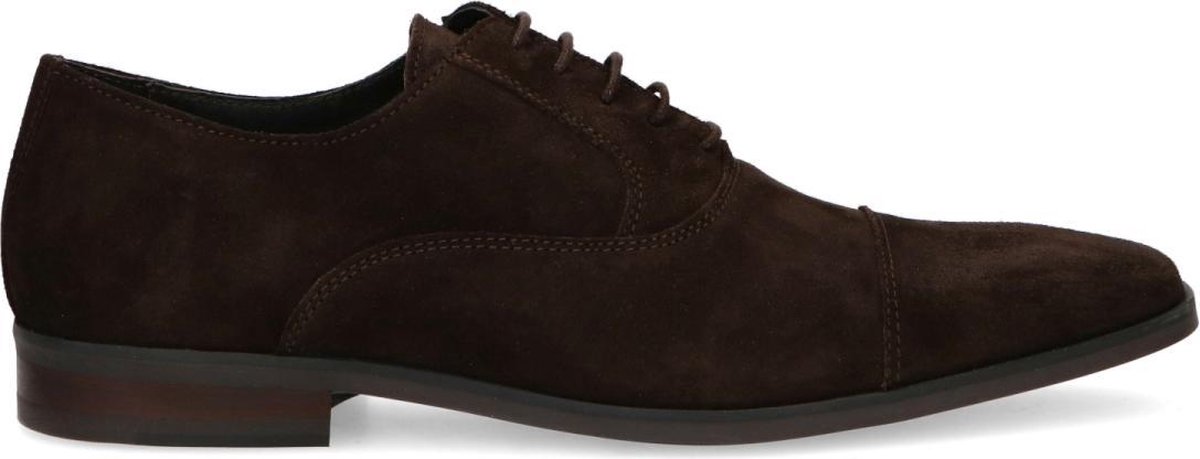 Manfield - Heren - Donkerbruine suède veterschoenen - Maat 40