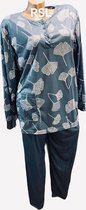 Dames pyjamset met blaadjes XL groen/wit