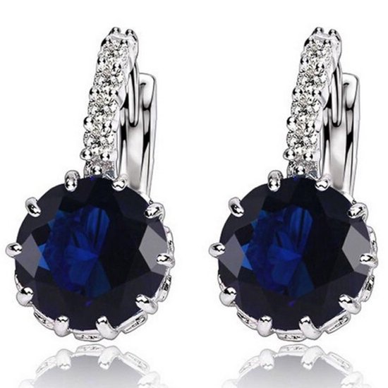 Victorious Dames Oorbellen – Donkerblauw Bergkristal – Zilver – 2cm