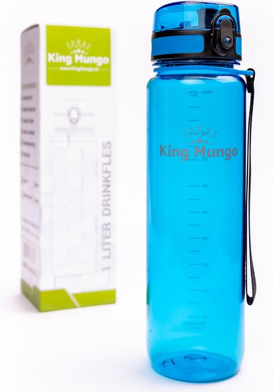 King Mungo Drinkfles 1 Liter - Waterfles Volwassenen - BPA Vrij Tritan - 100% Lekvrije Bidon - Zonder Rietje - Vaatwasserbestendig - Lichtblauw