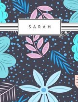 Sarah: Personalized blue flowers sketchbook with name