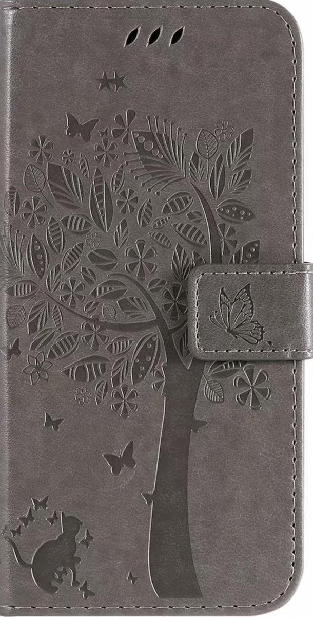 Geschikt voor Samsung Galaxy S21 FE Bookcase - Grijs - Bloemen - Portemonnee Hoesje