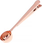 Maatschepje met afsluitclip - Koffie lepel – Afdichting – Espresso schep – thee en koffie – RVS - Roze goud