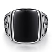 Victorious Zilveren Ring Zwart Natuursteen Heren – Zegelring - Maat 56.5 (18.1mm)