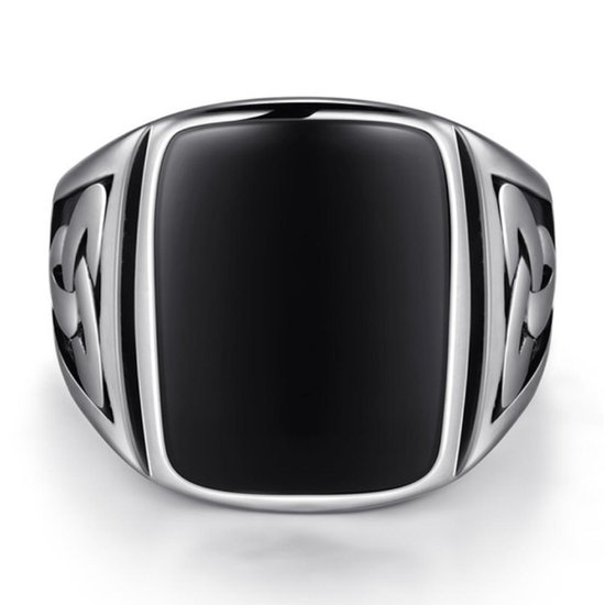 Victorious Zilveren Ring Zwart Natuursteen Heren – Zegelring - Maat 56.5 (18.1mm)