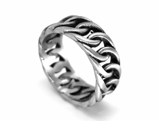 Stoere-316L-Roestvrij stalen-Geborsteld-Gourmette schakelring.maat 22. deze ring is zowel geschikt voor dame of heer en prachtig als duimring.