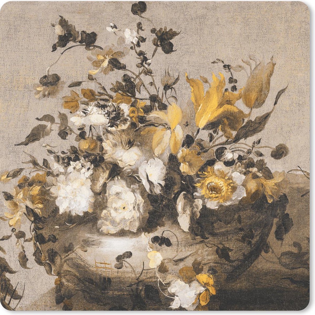 Muismat 30x30 cm - Mousepad Bloemen - Oude Meesters - Geel - Muismatten