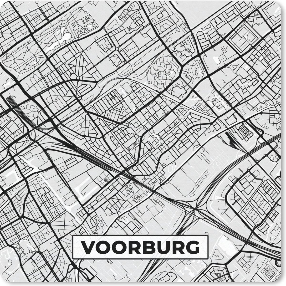 Muismat 30x30 cm - Mousepad Stadskaart - Voorburg - Grijs - Wit - Muismatten