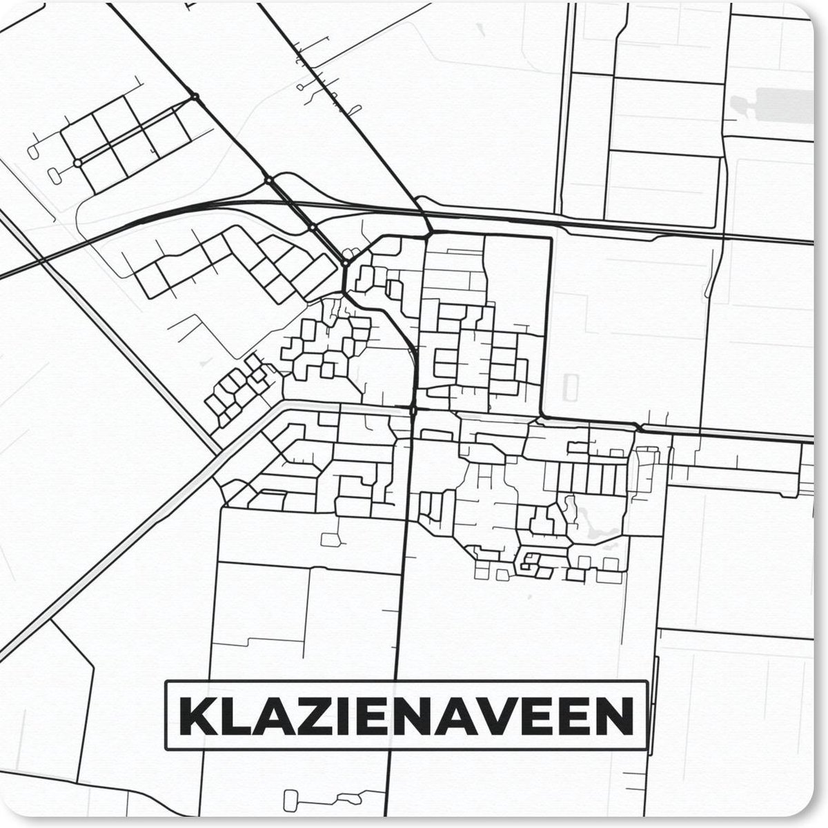 Muismat 30x30 cm - Mousepad Kaart - Klazienaveen - Zwart - Wit - Muismatten
