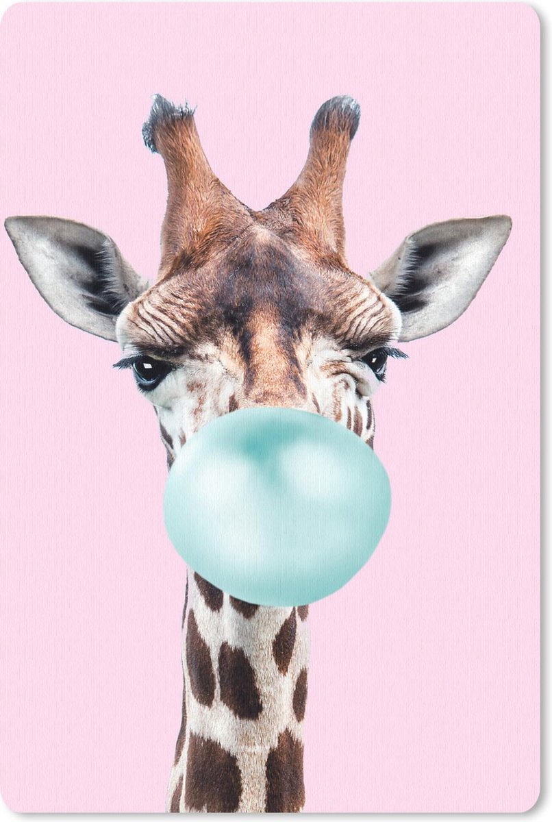 Muismat - Mousepad - Giraffe - Kauwgom - Roze - Blauw - 18x27 cm - Muismatten