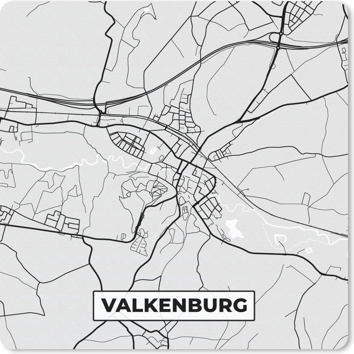 Muismat 20x20 cm - Mousepad Stadskaart - Valkenburg - Grijs - Wit - Muismatten