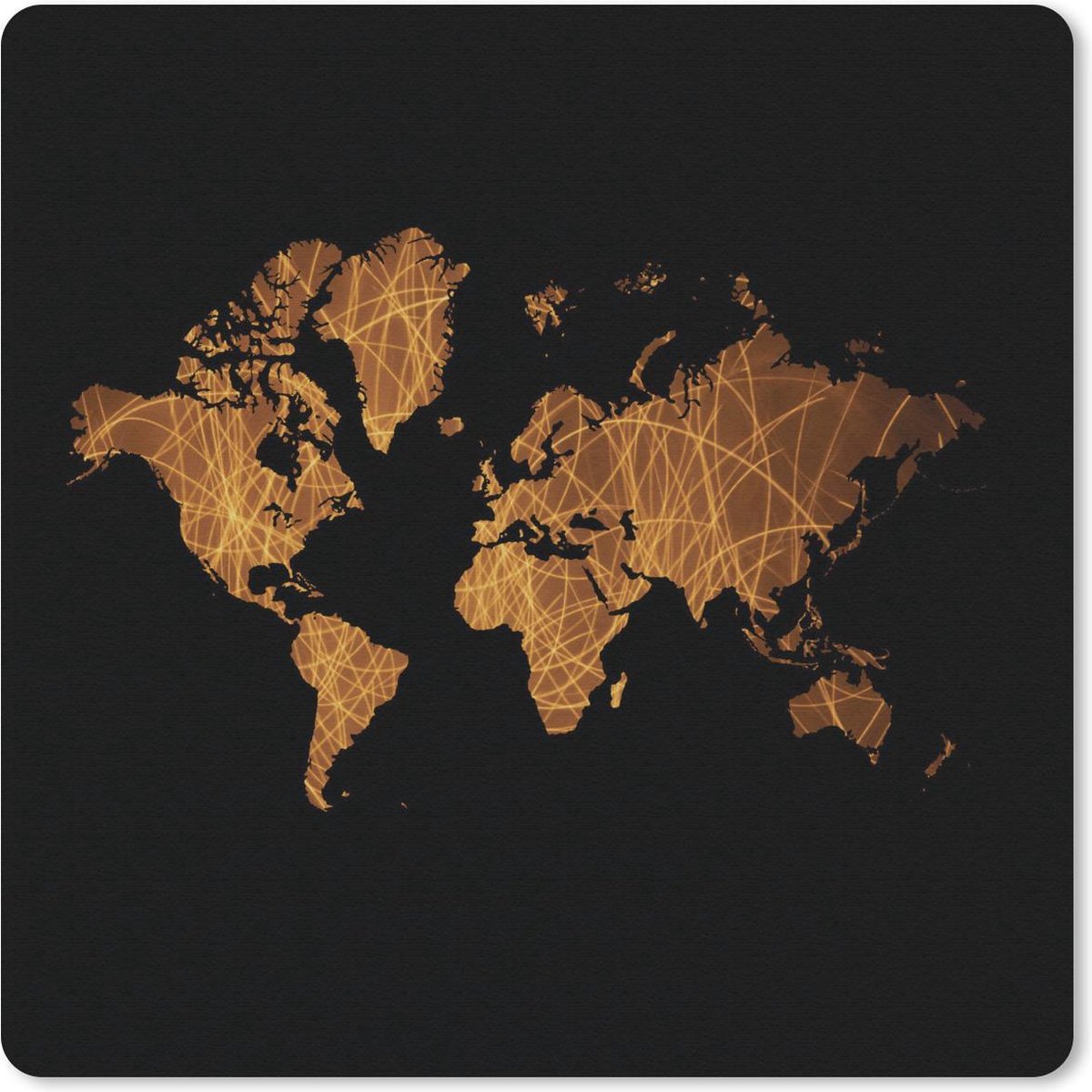 Muismat 20x20 cm - Mousepad Wereldkaart - Goud - Bruin - Muismatten
