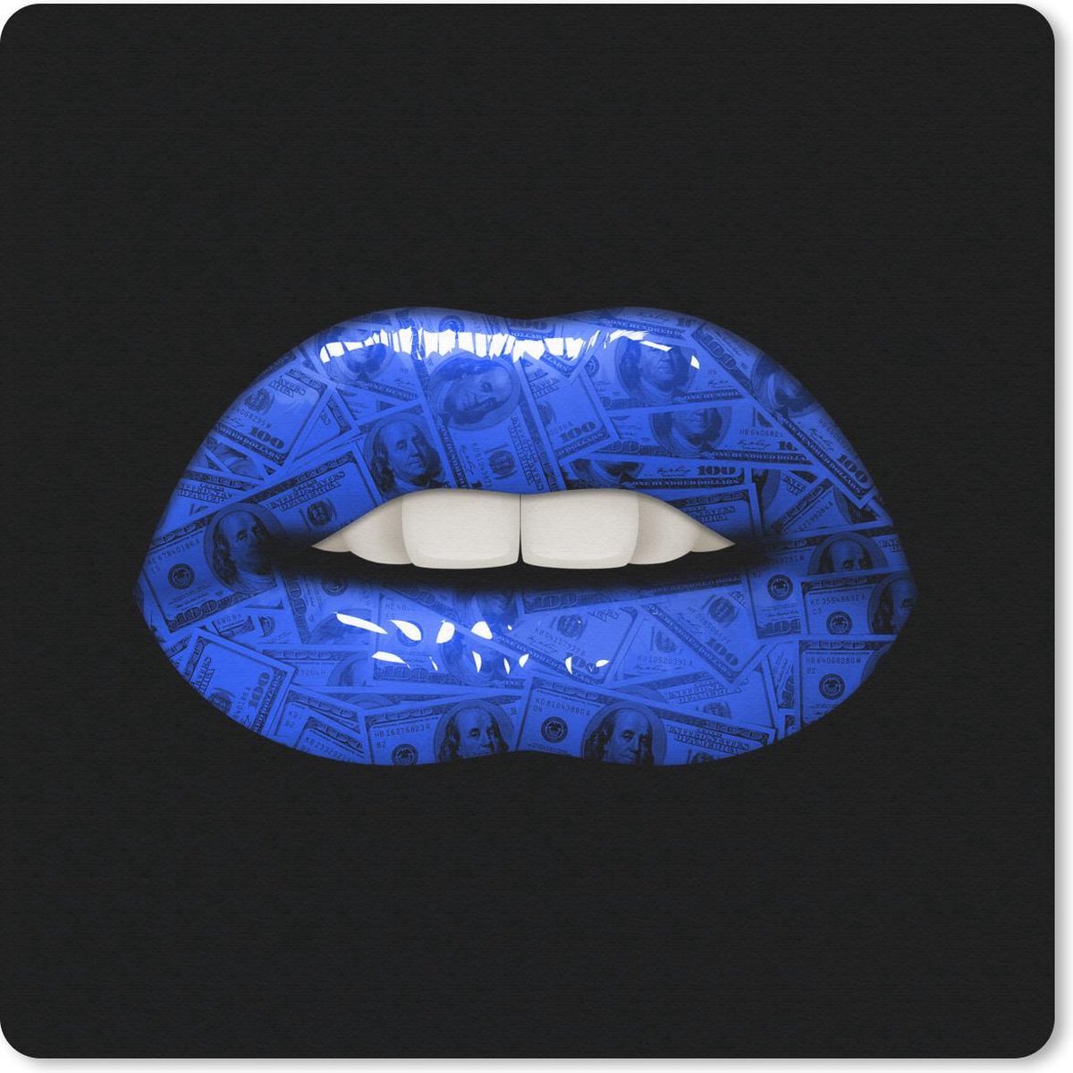 Muismat 30x30 cm - Mousepad Lippen - Geld - Blauw - Muismatten