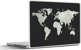 Laptop sticker - 14 inch - Wereldkaart - Grijs - Zwart - 32x5x23x5cm - Laptopstickers - Laptop skin - Cover