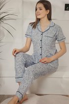 Katoen Dames Pyjamaset Korte Mouw Blauw Maat L