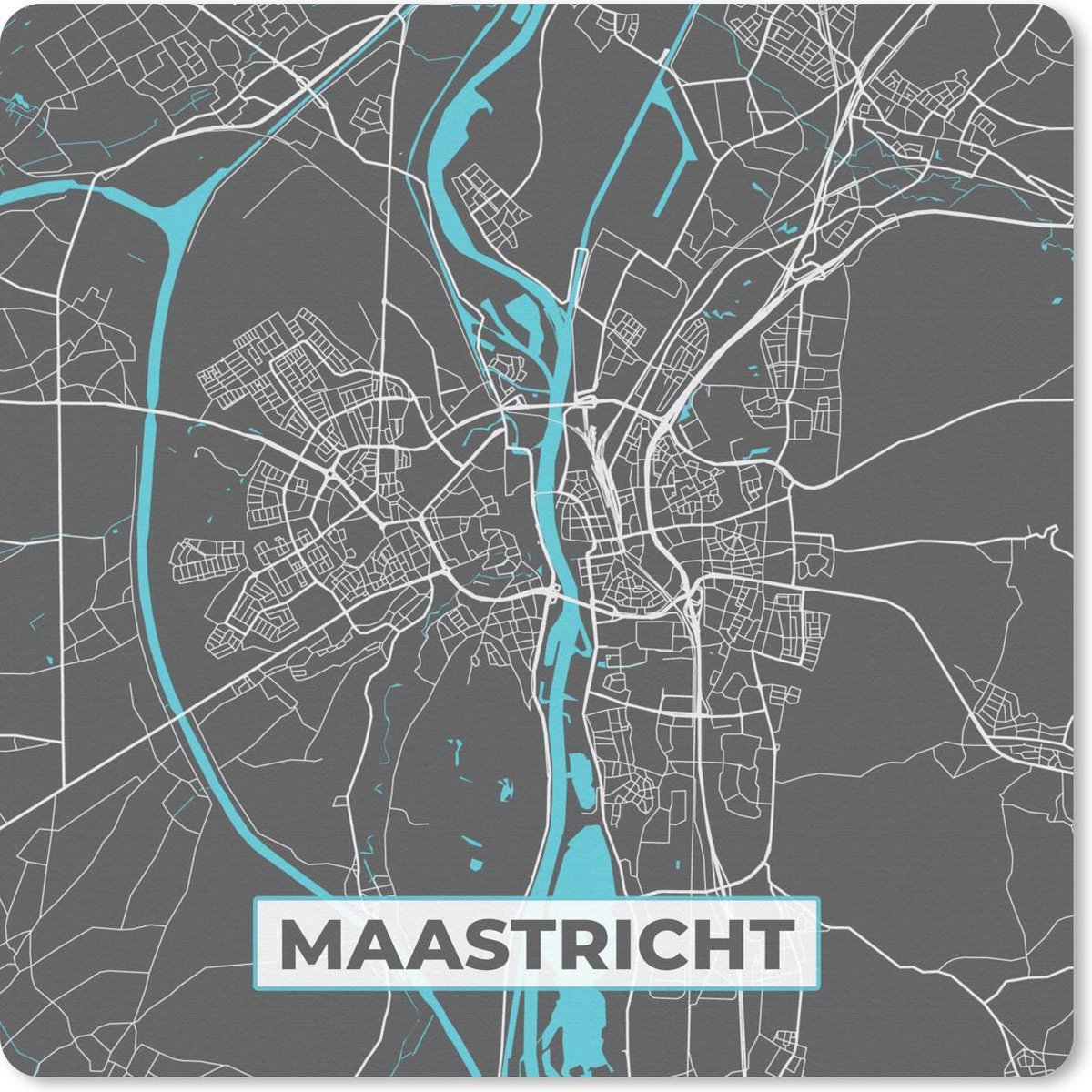 Muismat 30x30 cm - Mousepad Plattegrond - Maastricht - Grijs - Blauw - Muismatten - Stadskaart
