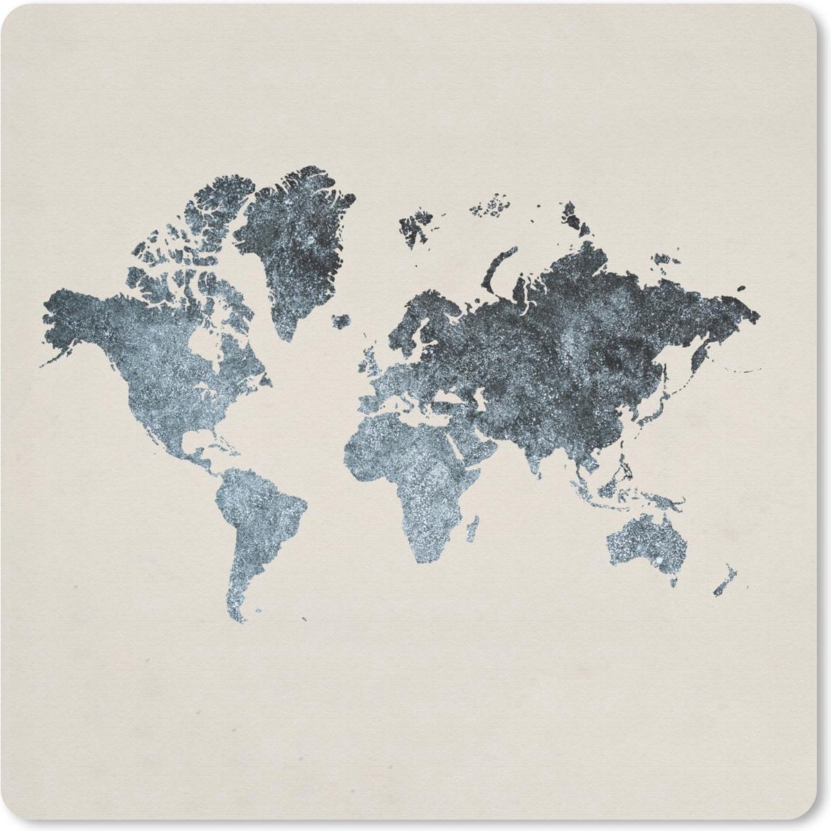 Muismat 20x20 cm - Mousepad Wereldkaart - Grijs - Zilver - Muismatten