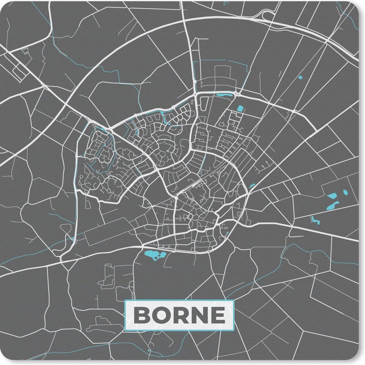 Muismat 20x20 cm - Mousepad Plattegrond - Borne - Grijs - Blauw - Muismatten - Stadskaart
