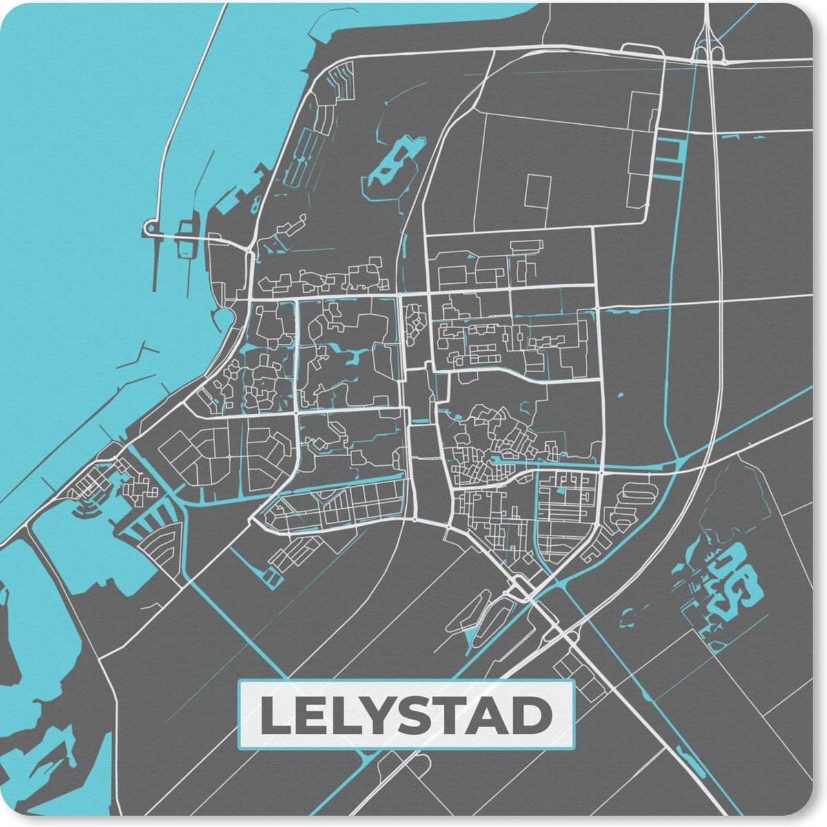 Muismat 20x20 cm - Mousepad Stadskaart - Lelystad - Grijs - Blauw - Muismatten