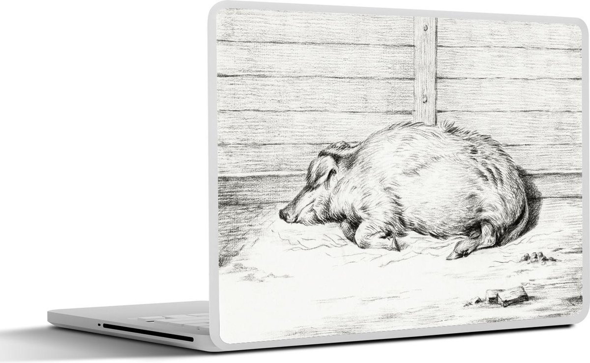 Afbeelding van product SleevesAndCases  Laptop sticker - 12.3 inch - Liggend varken tegen beschutting - schilderij van Jean Bernard