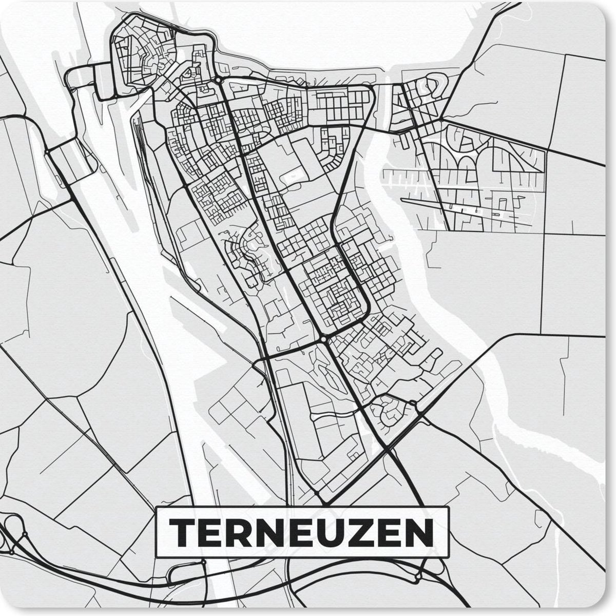 Muismat 20x20 cm - Mousepad Stadskaart - Terneuzen - Grijs - Wit - Muismatten