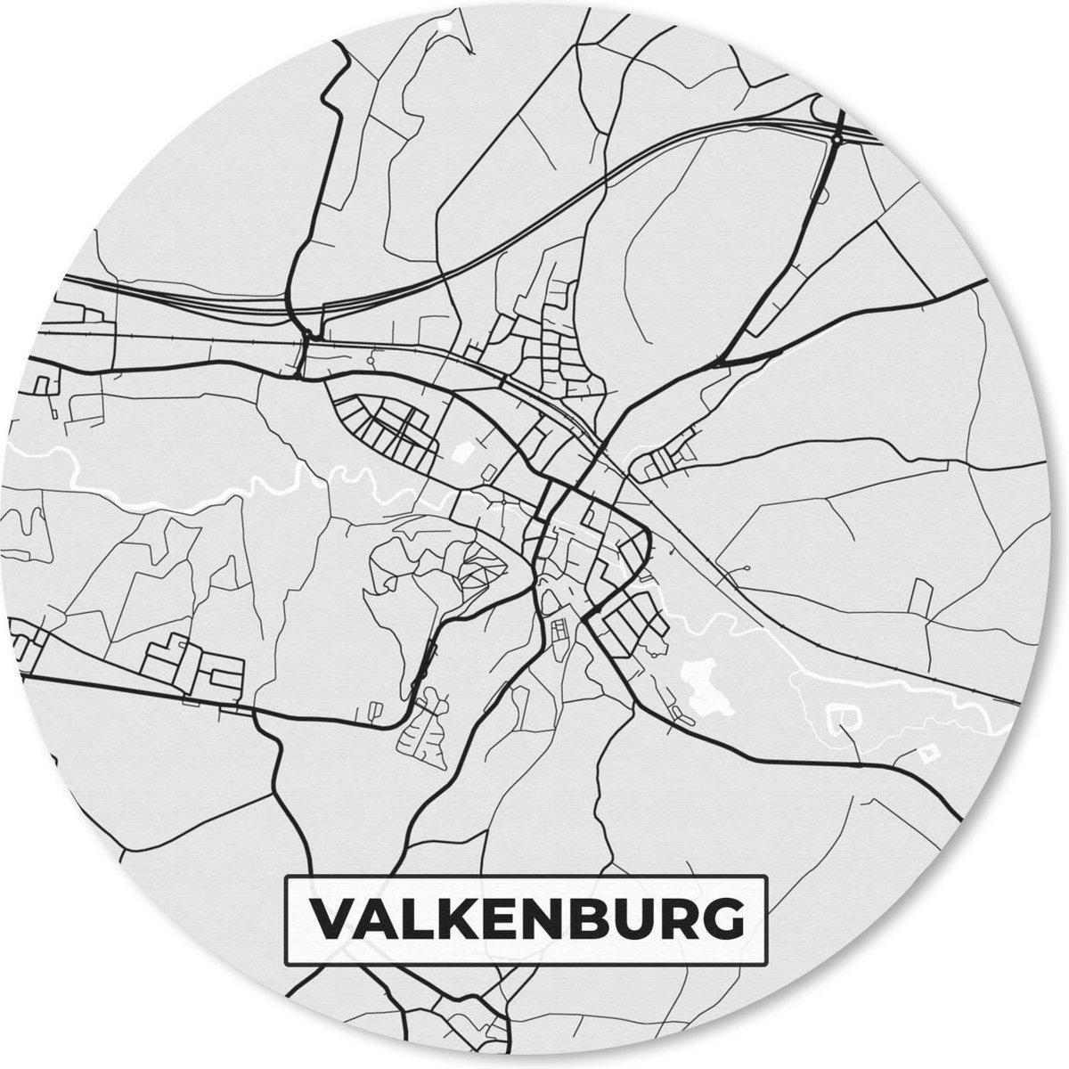 Muismat rond 20x20 cm - Mousepad Stadskaart - Valkenburg - Grijs - Wit - Ronde muismatten