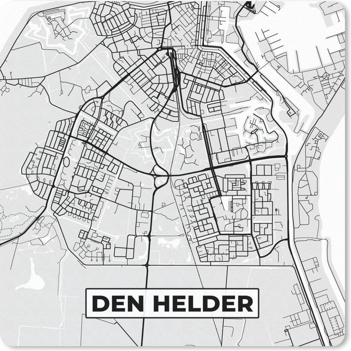 Muismat 20x20 cm - Mousepad Stadskaart - Den Helder - Grijs - Wit - Muismatten