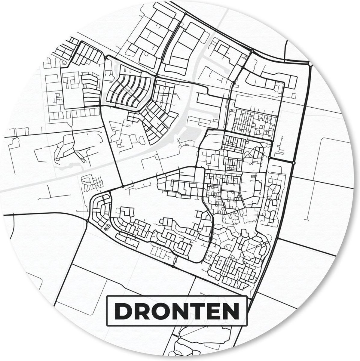 Muismat rond 30x30 cm - Mousepad Kaart - Dronten - Zwart - Wit - Ronde muismatten