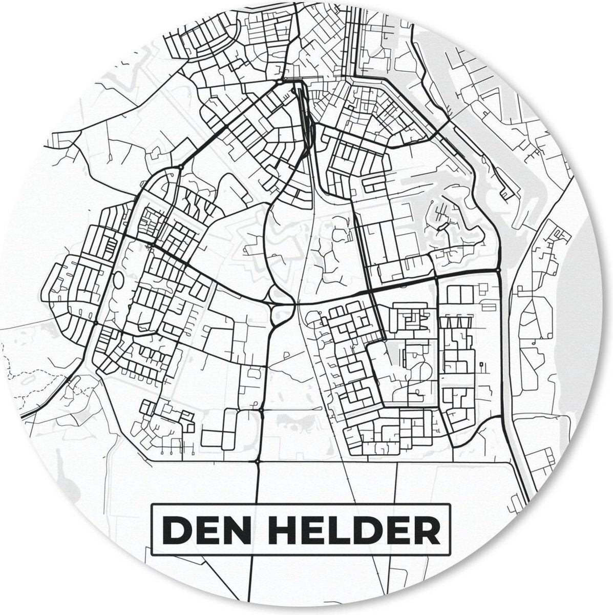 Muismat rond 30x30 cm - Mousepad Kaart - Den Helder - Zwart - Wit - Ronde muismatten