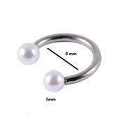 Circular barbell piercing - hoefijzer parel 3mm- 8mm - wit