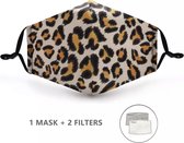 Mondkapje 100% katoen - Leo print - Uitwasbaar - Verstelbaar - Elastiek - Comfortabel - Fashion masker - Incl. 2 filters