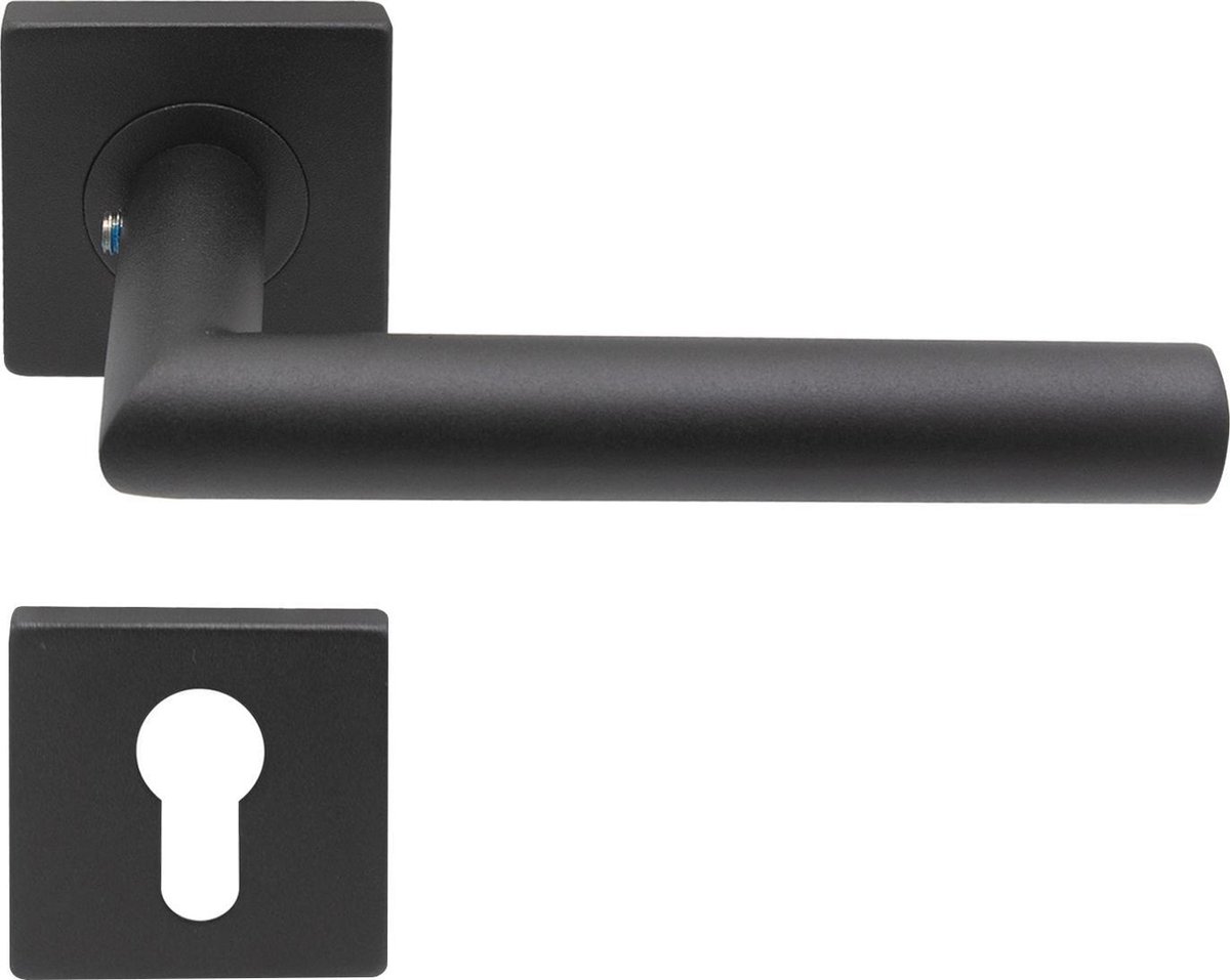 Slotman Solutions Deurklink Cilinder – RVS – Mat Zwart – Vierkante Rozet – PZ – Deurbeslag Set