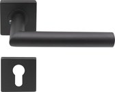 Slotman Solutions Mat zwarte Deurklink RVS met vierkante rozet en cilindergat - Deurkruk zwart voor stijlvolle en elegante uitstraling
