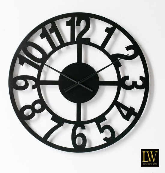 LW Collection wandklok zwart Jannah 60cm - Grote industriële klok stil  uurwerk -... | bol.com