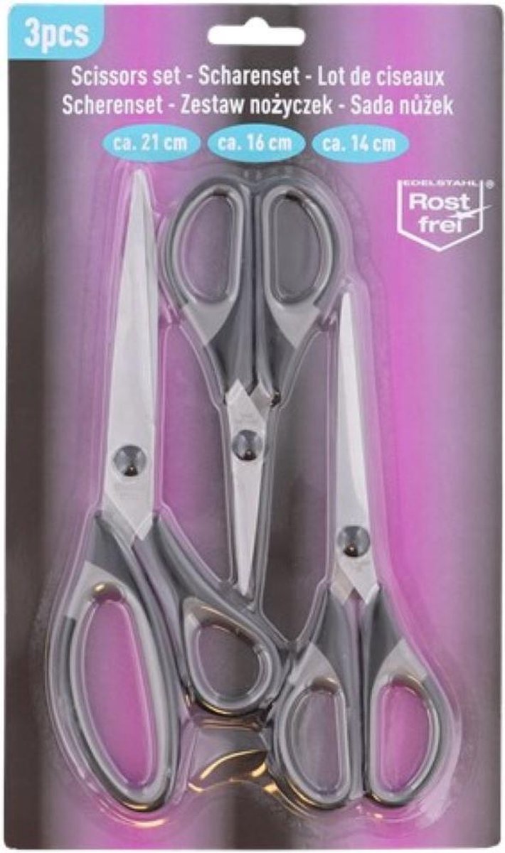 Scharenset scharen driedelig 21 - 16 - 14 cm Roestvrije Universele Scharen Easygrip Keuk