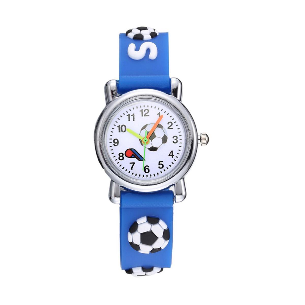 Kinder Horloge | Voetbal - Soccer Blauw | 3D Siliconen | Ø 25 mm