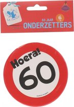 Stevige kartonnen onderzetters | rood verkeersbord | verjaardag | 60 jaar | 6 stuks