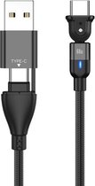 PD 60W Type-C / USB-C naar Type-C / USB-C + USB 180 graden buigende oplaadgegevenskabel, lengte: 2 m (zwart)