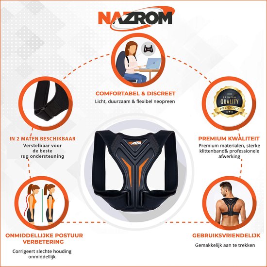 NAZROM® - Postuur Corrector - Houding Correctie - Nieuw Design Houding Rug Corrector Tegen Rugklachten – Maat L/XL - Nazrom