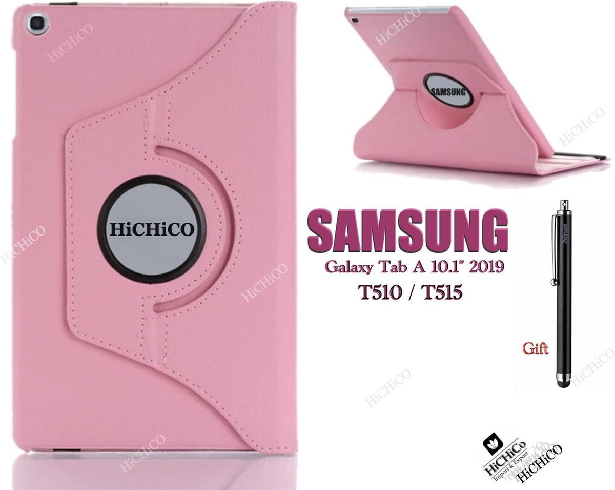 HiCHiCO Tablet Hoes voor Samsung Galaxy Tab A 10.1” 2019, Galaxy Tab T510 / T515 Hoesje, 360 Graden Draaibaar Tablet Case Rose Goud met Stylus Pen