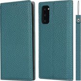 Voor Samsung Galaxy S20 Litchi Textuur Horizontale Flip Top Layer Koeienhuid Lederen Case met Houder & Kaartsleuven & Portemonnee & Riem & Draad Winder (Hemelsblauw)