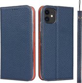 Litchi Textuur Horizontale Flip Top Layer Koeienhuid Lederen Case met Houder & Kaartsleuven & Portemonnee & Riem & Draad Winder Voor iPhone 11 (Donkerblauw)