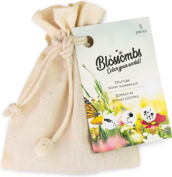 Foto: Blossombs katoenen cadeauzakje met 5 zaadbommetjes 