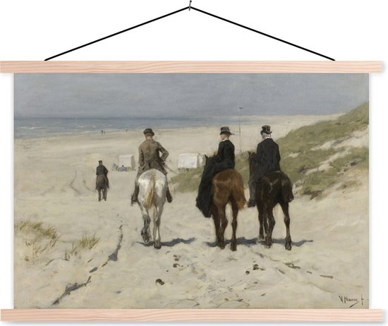 Posterhanger incl. Poster - Schoolplaat - Morgenrit langs het strand - Schilderij van Anton Mauve - 150x100 cm - Blanke latten